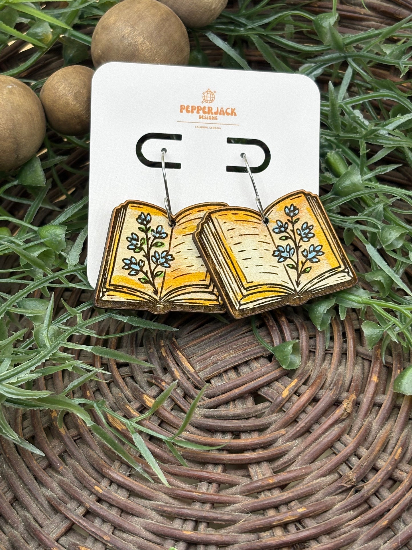 Books and Flowers Earrings