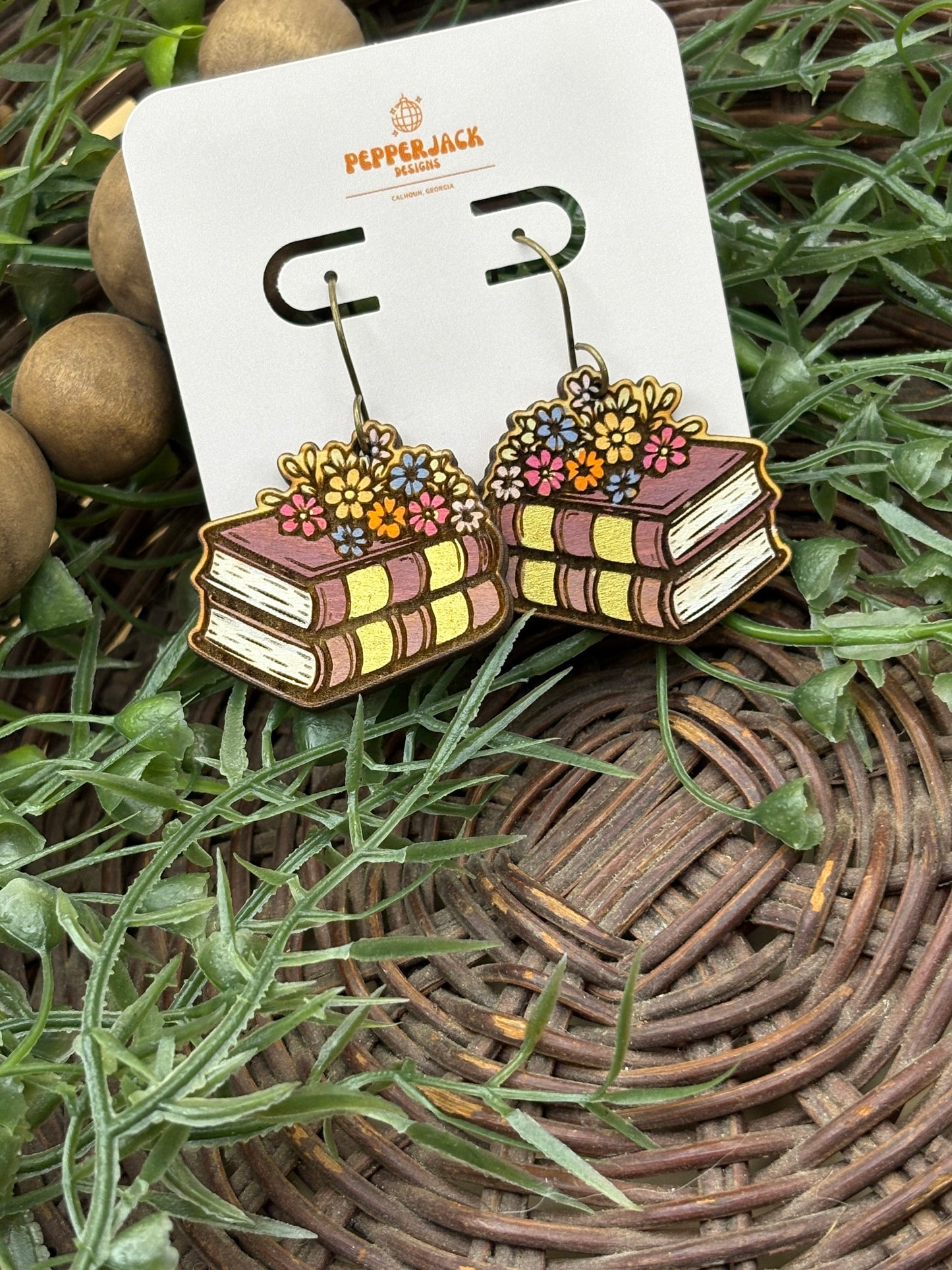 Books and Flowers Earrings
