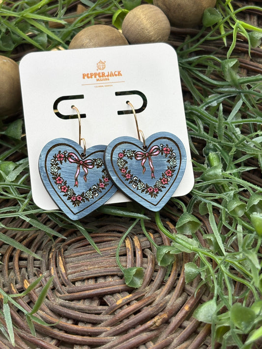 Floral Wreath Bow Heart Earrings