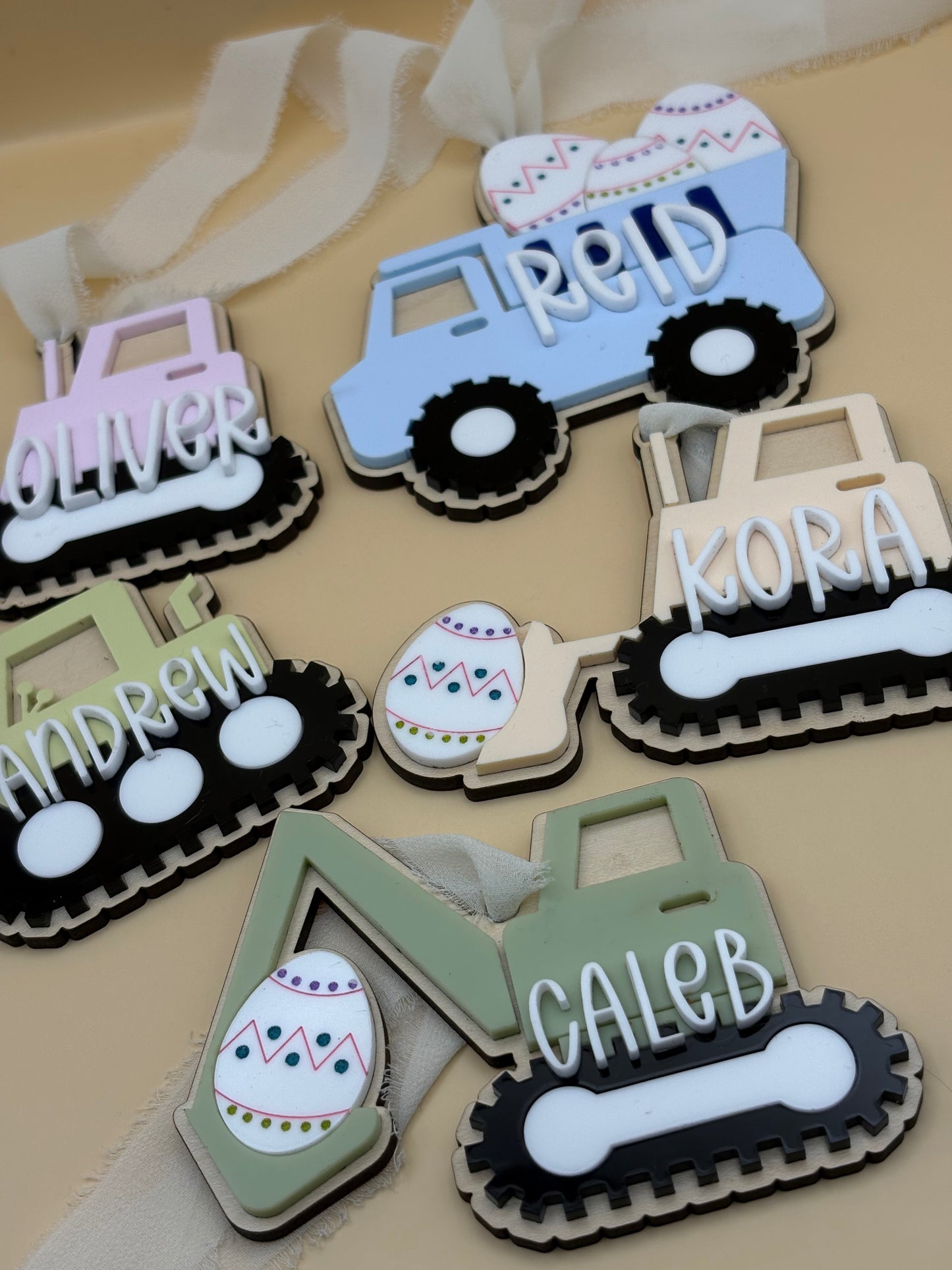 Construction Equipment Easter Basket Custom Personalizable Tags