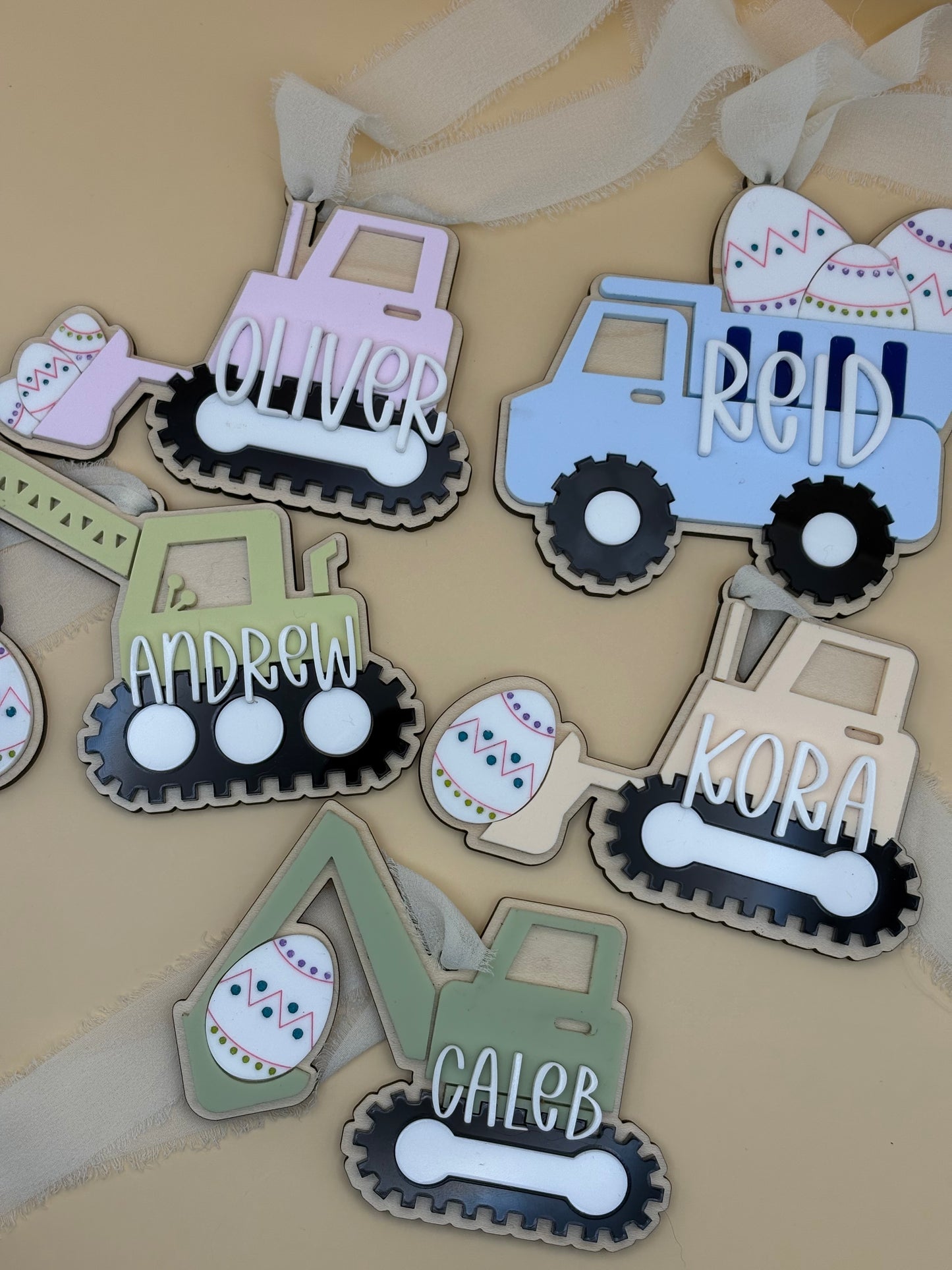 Construction Equipment Easter Basket Custom Personalizable Tags