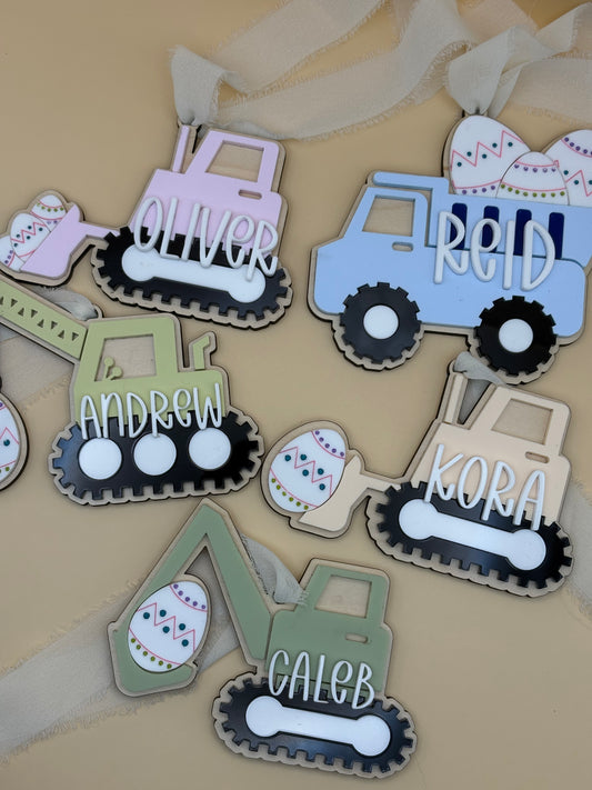Construction Equipment Easter Basket Custom Personalizable Tags