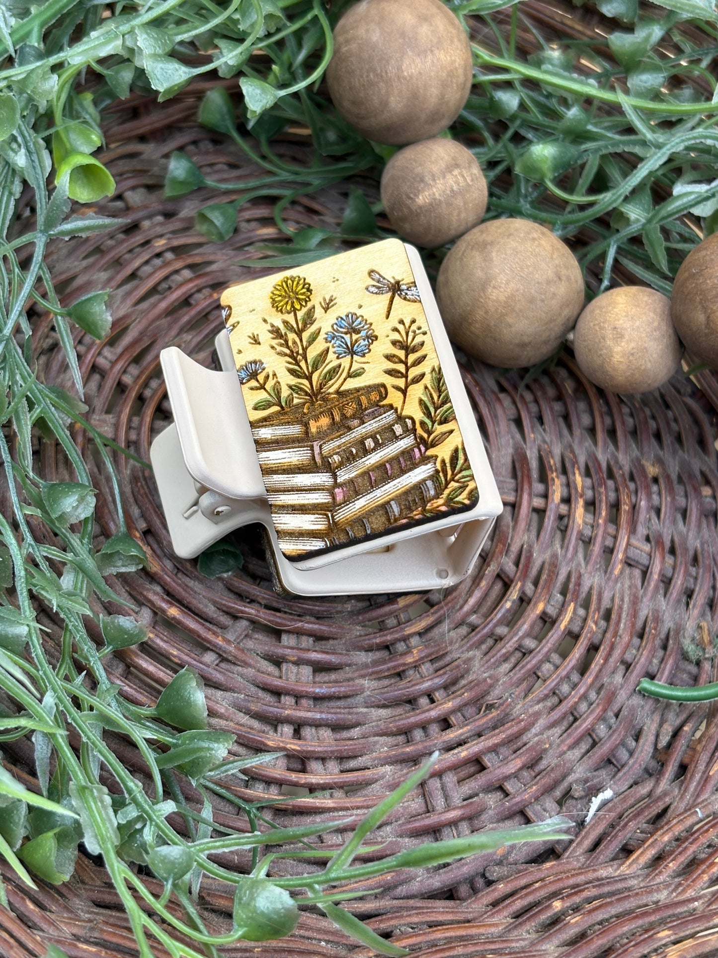 Stacked Books And Wildflowers Hair/Claw Clip